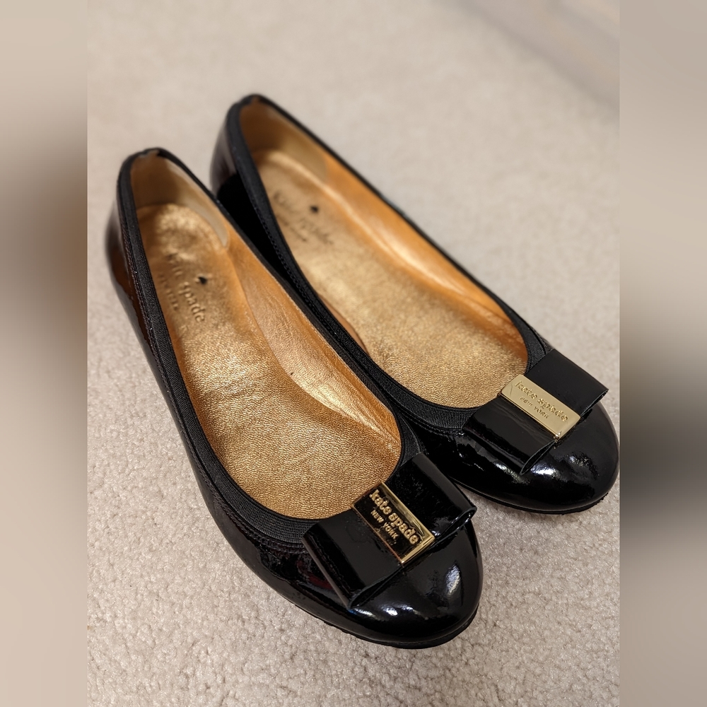 Kate Spade Black Patent Leather Bow Ballet Flats Size 8.5